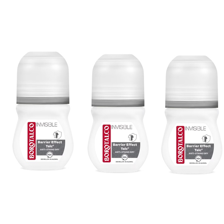 Pachet Borotalco: 3 x Roll-on Invisible, 50 ml
