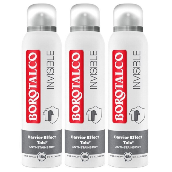 Pachet Borotalco: 3 x Antiperspirant spray Invisible, 150 ml