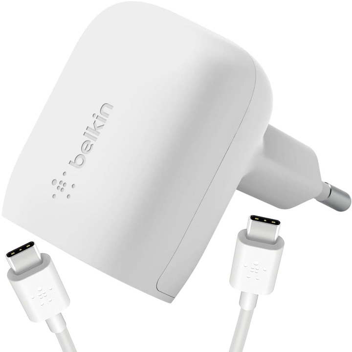 Hálózati töltő Belkin Boost USB-C PD 3.1 PPS 20W + USB-C kábel 1m, fehér