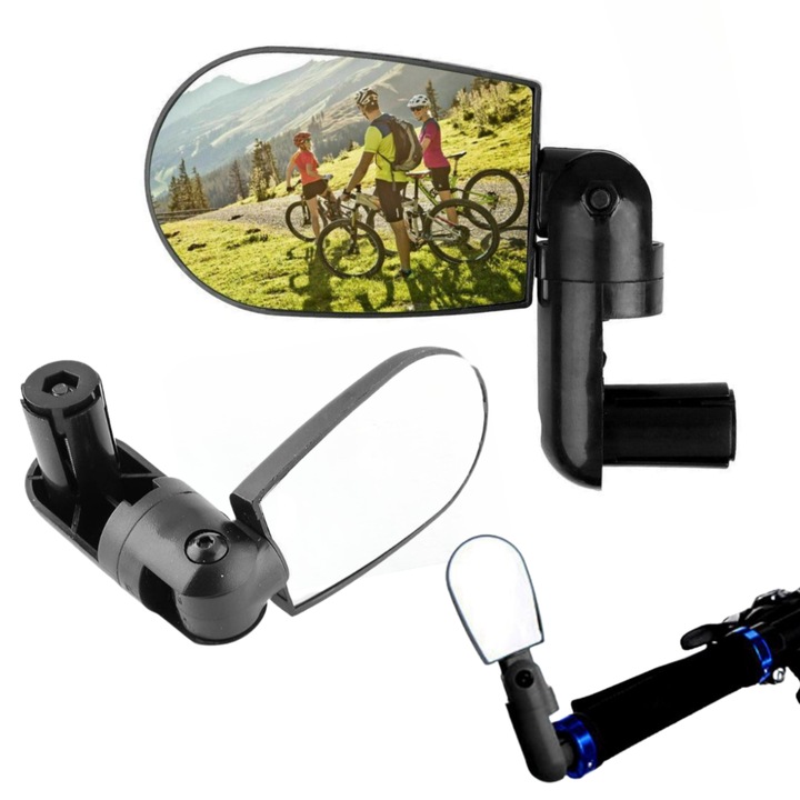 Oglinda Pentru Bicicleta, Gearox, 15x5.5 Cm, Constructie Rotativa 360°, Rezistenta La Daune, Camp Vizual Larg, Montaj Universal, Negru