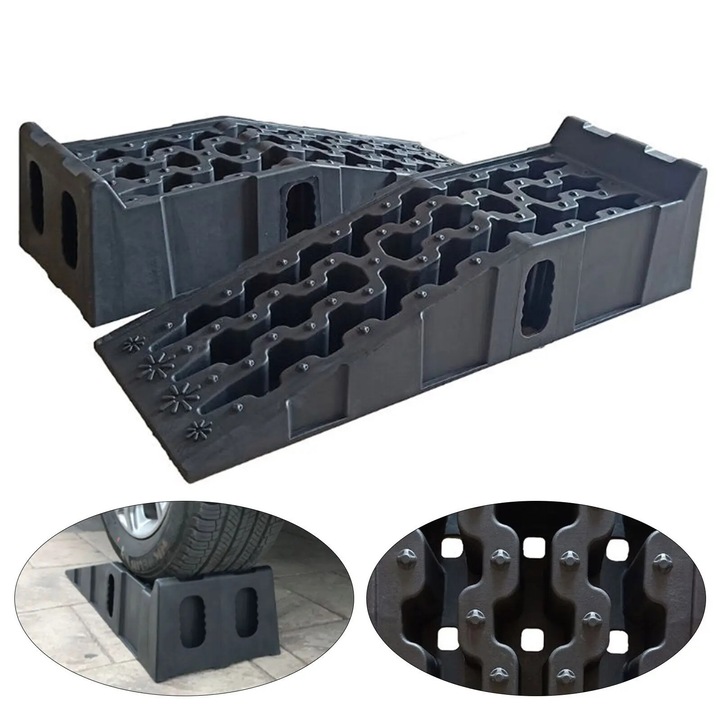 Rampe de urcare, Rampe motocicleta, 2 bucati, Extra late, 7250 kg pe pereche, Pentru anvelope pana la 245 mm, Negre