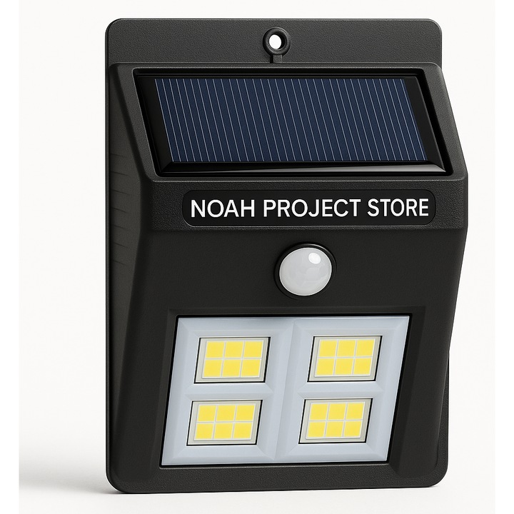 Lampa Solara LED cu Senzor de Miscare, 4COB Ultra Luminoasa, 3 Moduri Iluminare, Rezistenta la Apa, Exterior Gradina/Curte