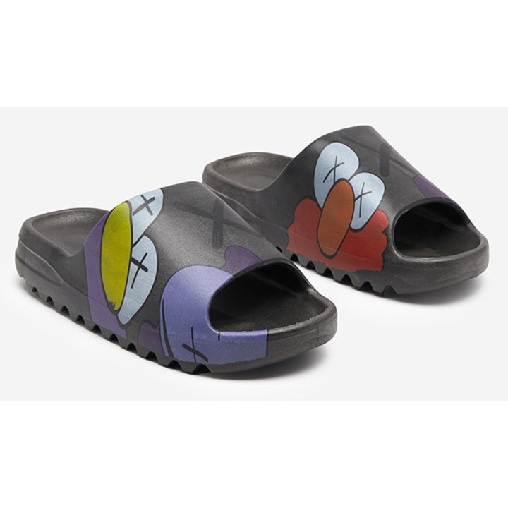 Papuci femei, Permani, Cookie Monster, design grafic colorat, cauciuc, negru, 37 EU