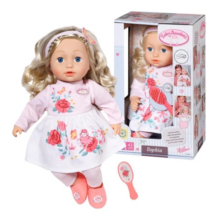 Papusa Baby Annabell Sophia 43cm roz cu flori