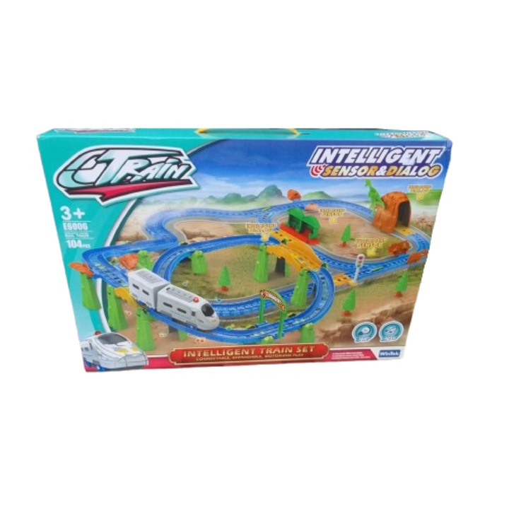 Комплект играчка влакче с релси, WinTek, многоцветен, 104 части, 3+ години