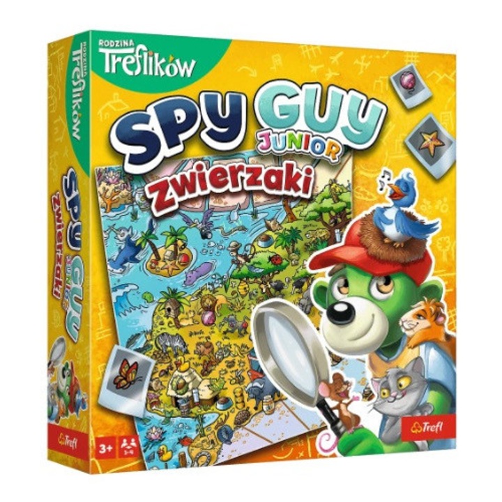 Настолна игра за деца, Trefl, Spy Guy Junior, 1-4 играчи, 3+ години, 20 мин, 56 карти с улики, многоцветна