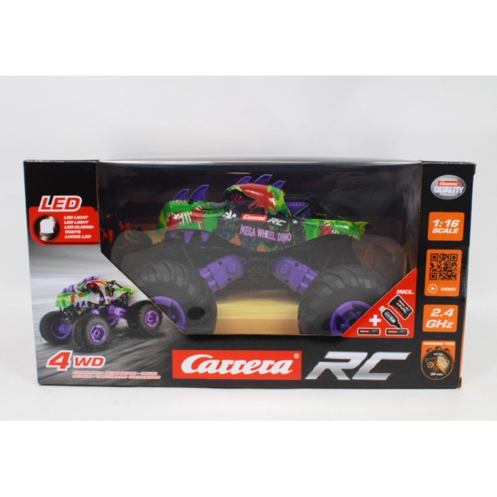 Masinuta RC Off-Road Mega Wheel Dino, 31 cm, 4WD, 15 km/h, multicolor, 1:16, set complet