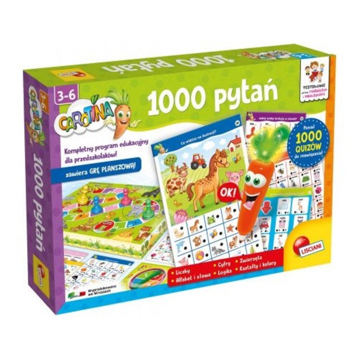 Joc educativ Lisciani Carotina, 1000 intrebari, multicolor, 3-6 ani