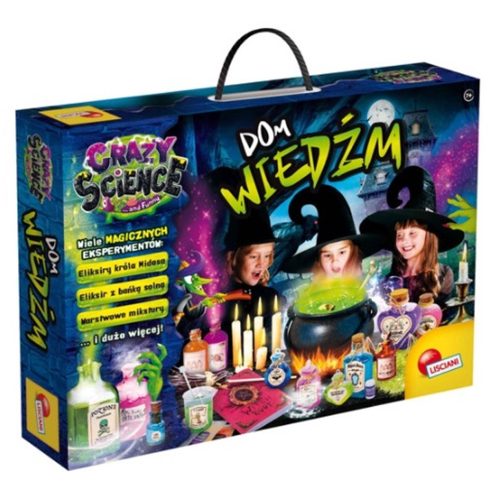 Комплект за научни експерименти Lisciani CrazyScience с къща за вещици, многоцветен, 30x30x30см