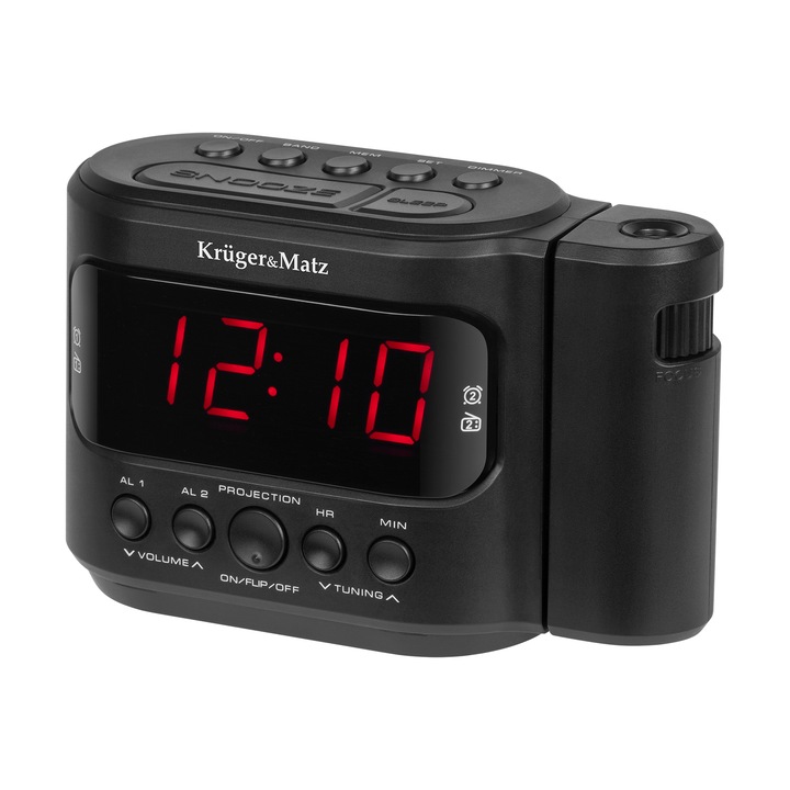 Радио часовник Kruger&Matz с проектор, AM/FM, двойна аларма, LED, черен