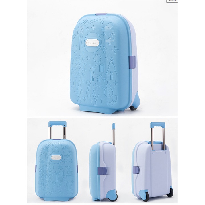 Gyerek utazóbőrönd, kék, 43x30x19cm, 2 rekesszel és kerekekkel