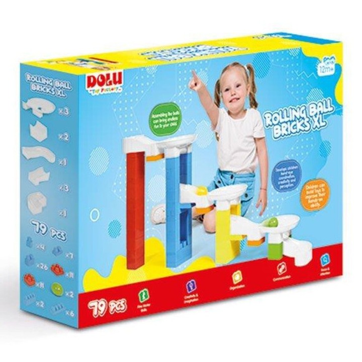 Pista de construit interactiva Dolu, cu bile XL, multicolor, pentru copii de la 12 luni, 79 piese