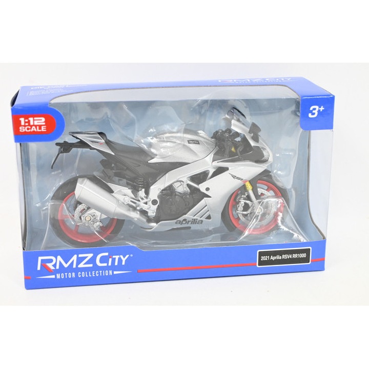 Играчка мотоциклет 1:12 Aprilia RSV4, реалистични детайли, сребрист