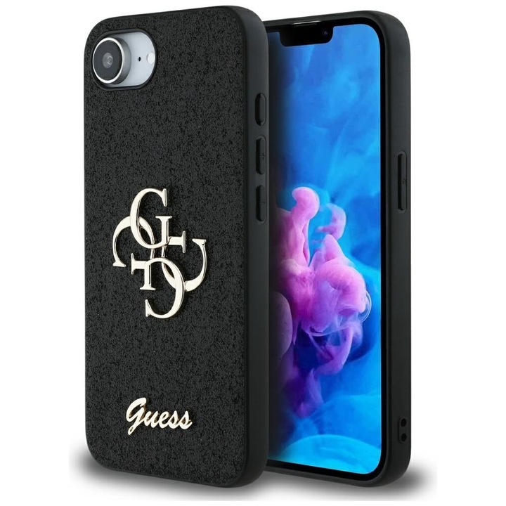 Husa pentru iPhone 16e - Guess Glitter Fixed Big 4G - Negru