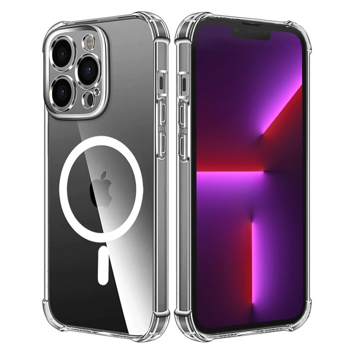 Husa Transparenta Anti shock cu MagSafe pentru Apple iPhone 13 Pro, Silicon TPU Flexibil, Protectie Completa