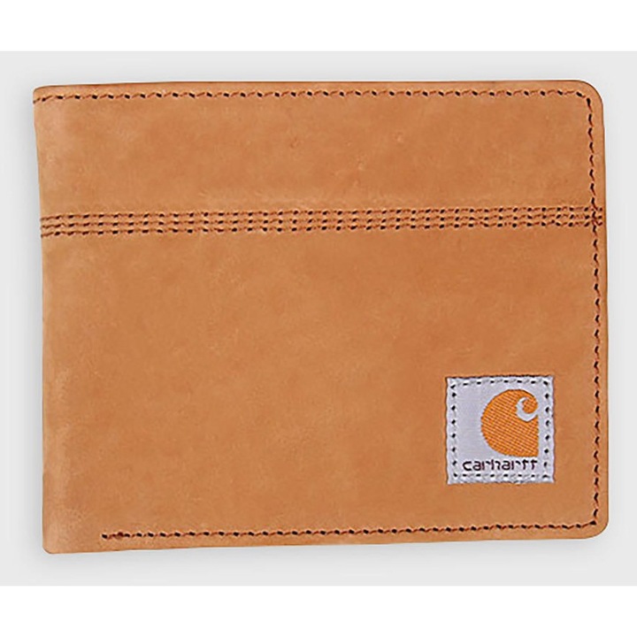 Portofel barbati Carhartt, 6 buzunare pentru carduri, 2 buzunare laterale, piele naturala, maro