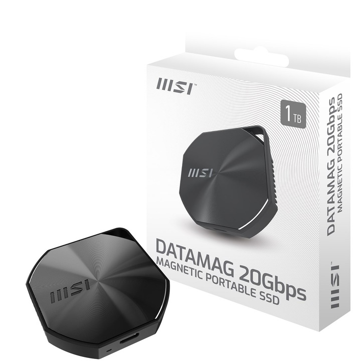 Külső SSD MSI DATAMAG, 1 TB, 20 Gbps, Fekete, 66x66x13 mm