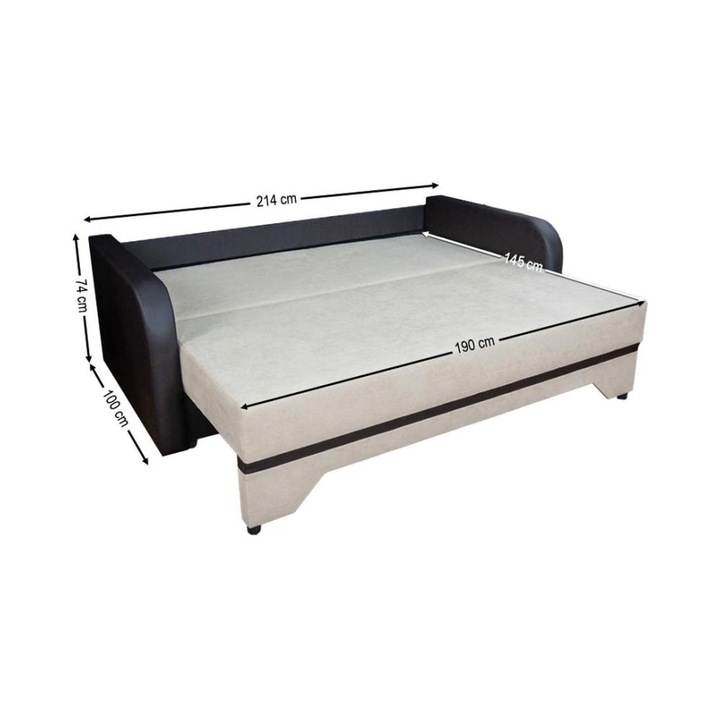 Canapea Extensibila Corina Bonell Mini Lemon 01 74 X 100 X 214 cm, cu Lada de depozitare, Bej deschis