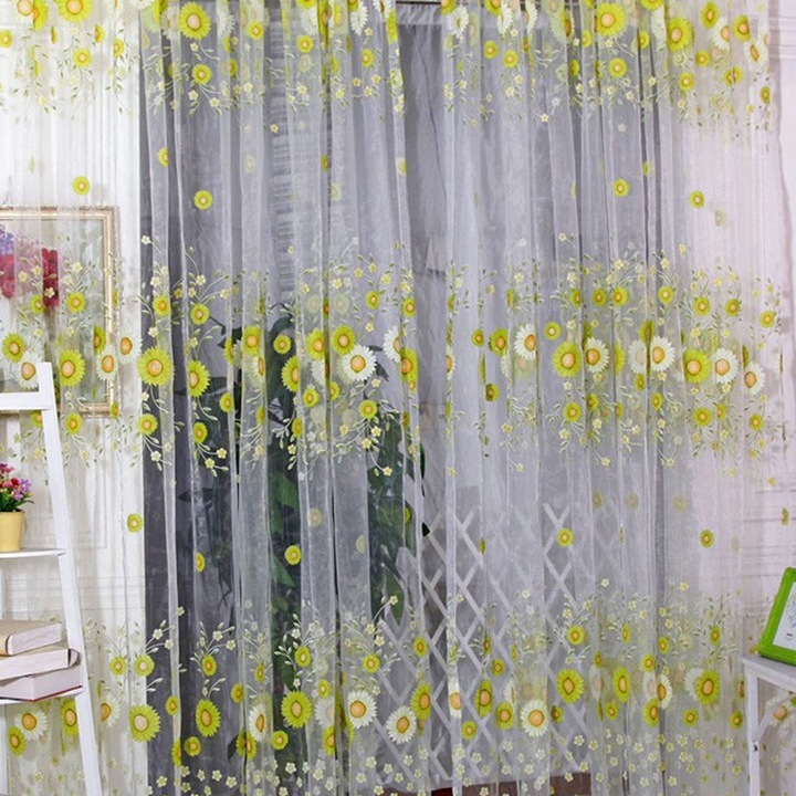 Perdea living stil country imprimeu floarea-soarelui 100x200cm