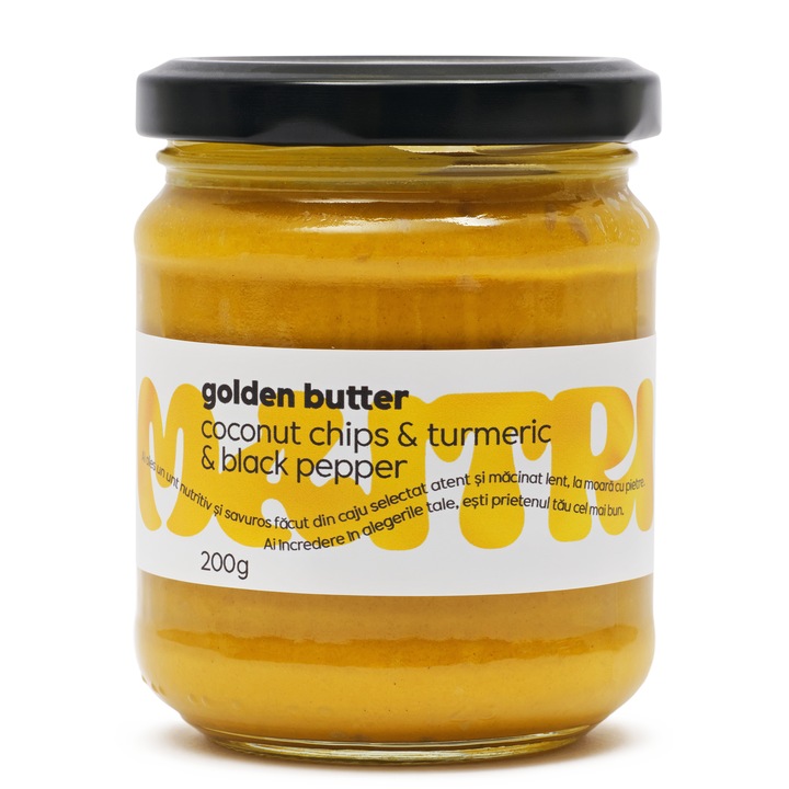 Golden Butter — Unt din cocos chips, turmeric si piper negru, fara zahar, 200 g