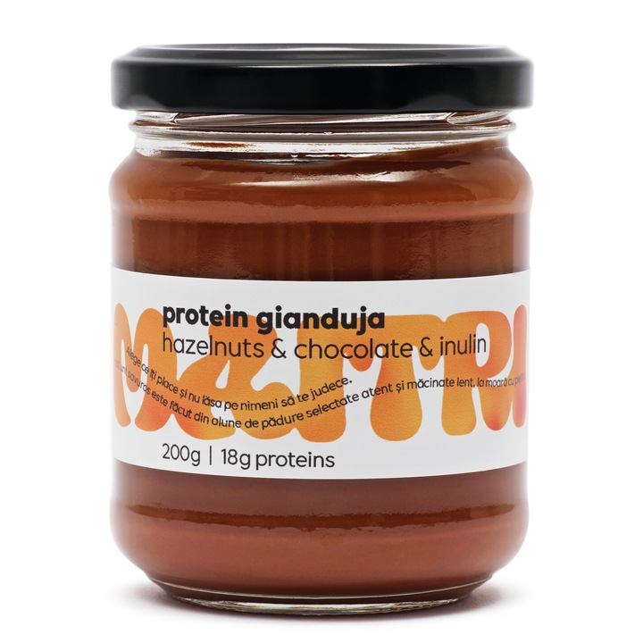 Gianduja — Crema de alune de padure si ciocolata—18 g proteina, fara zahar, 200 g