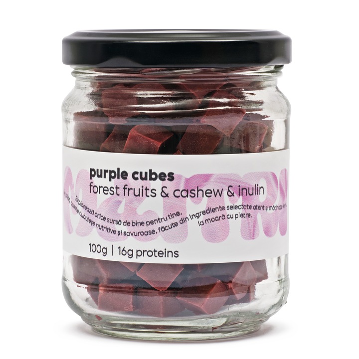 Purple Cubes — Cubulete de fudge cu fructe de padure—16 g proteina, fara zahar, 100 g