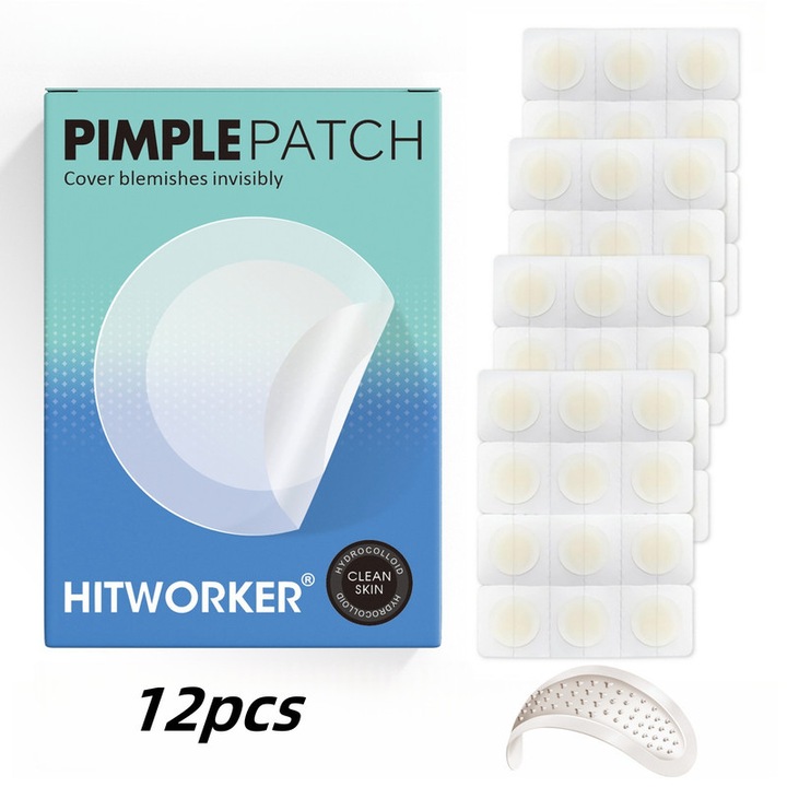 Set 12 plasturi pentru acnee Hitworker, hidrocoloizi, transparenti