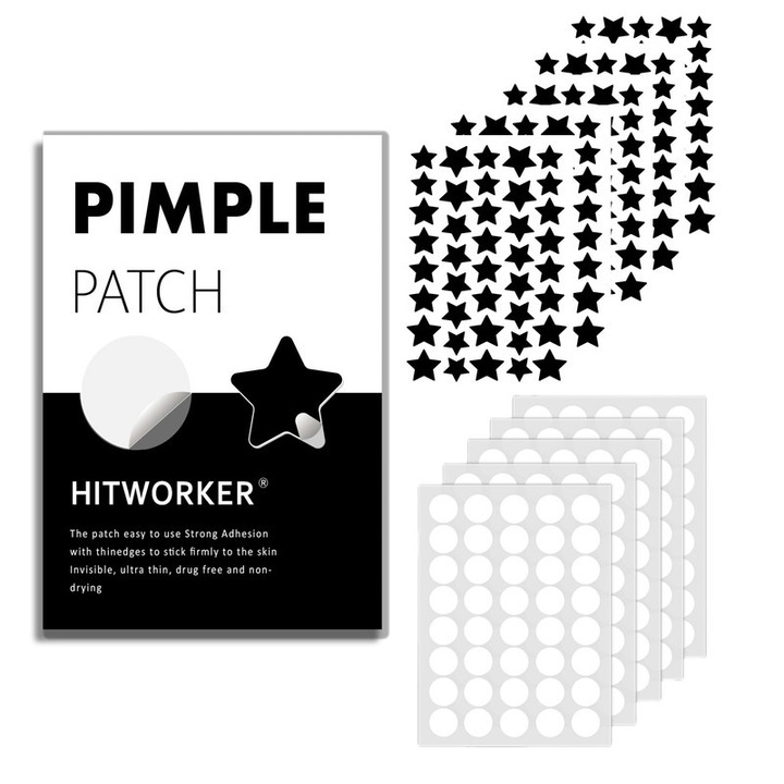 Set 400 plasturi pentru acnee Hitworker, hidrocoloizi, stele si cercuri