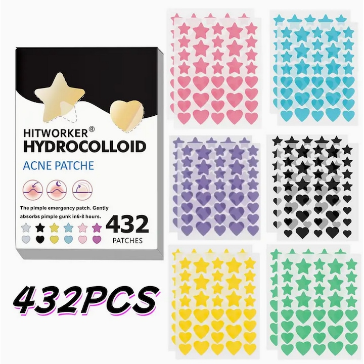Set 342 plasturi pentru acnee Hitworker, hidrocoloizi, stele