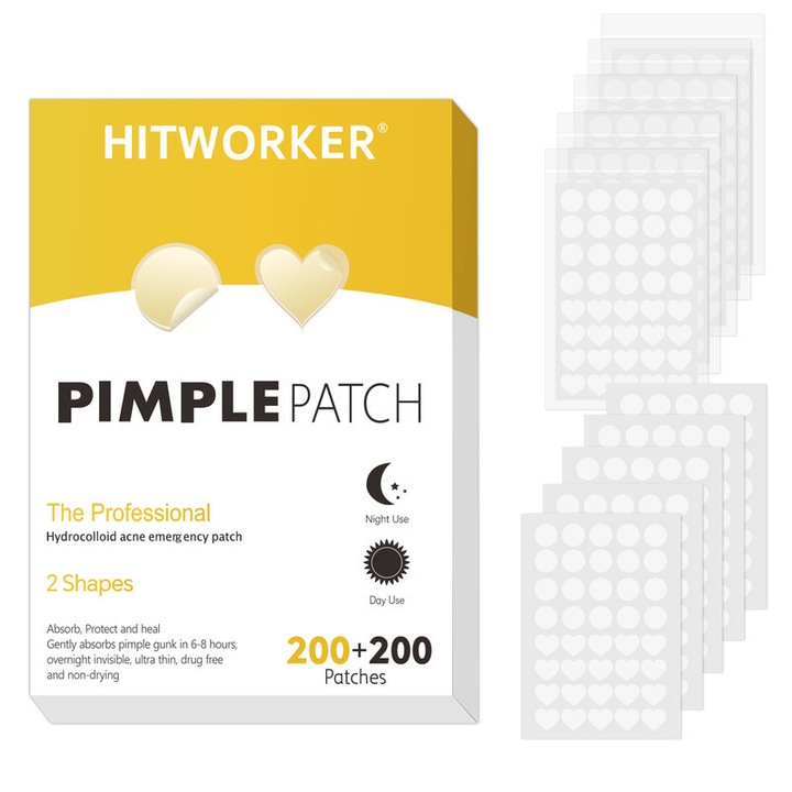 Set 400 plasturi pentru acnee Hitworker, hidrocoloizi, transparenti