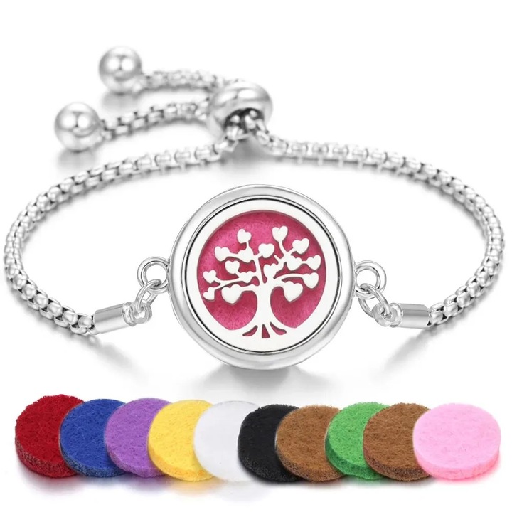 Bratara aromaterapie cu locket deschis, 10 pad-uri colorate, 24cm, multicolor