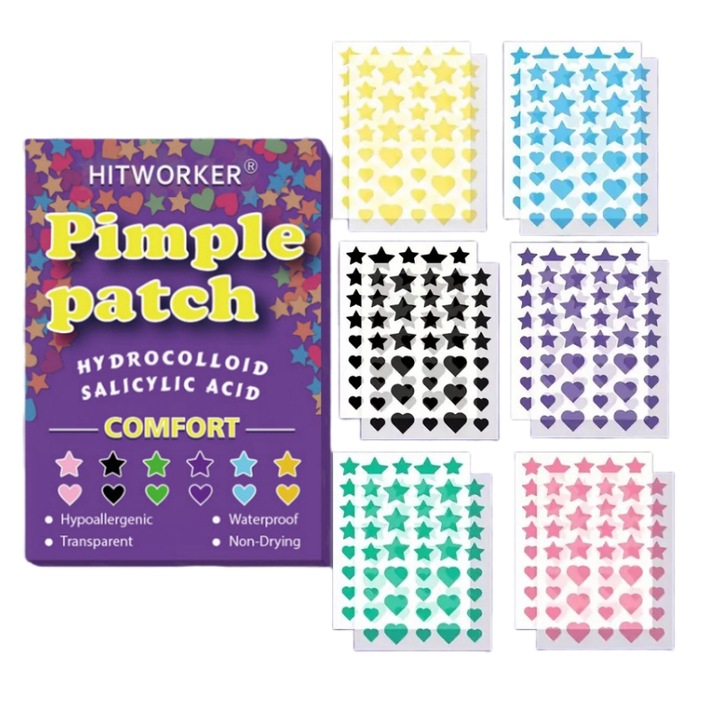 Set 432 plasturi pentru acnee Hitworker, hidrocoloizi, multicolor