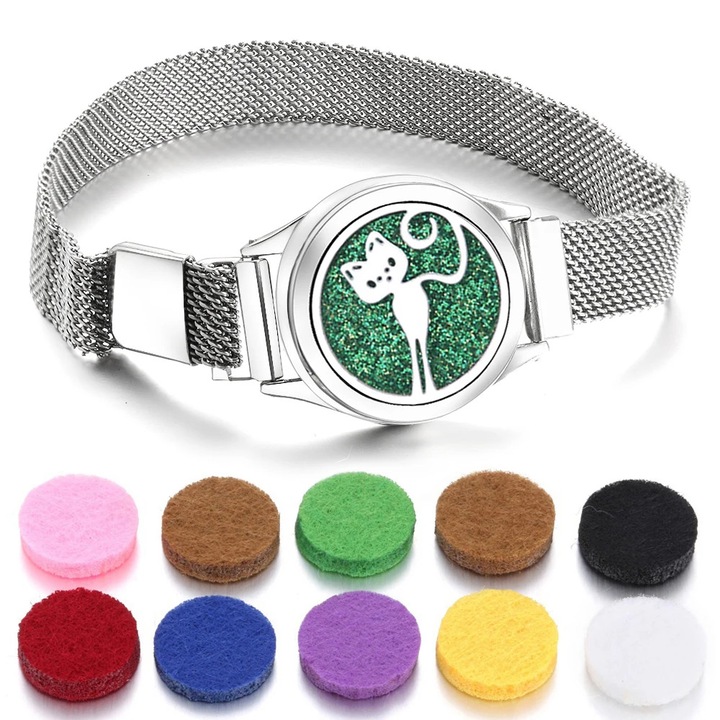 Aromaterápiás karkötő, rozsdamentes acél, életfa mintával, 28mm, állítható hosszúságú, női ékszer