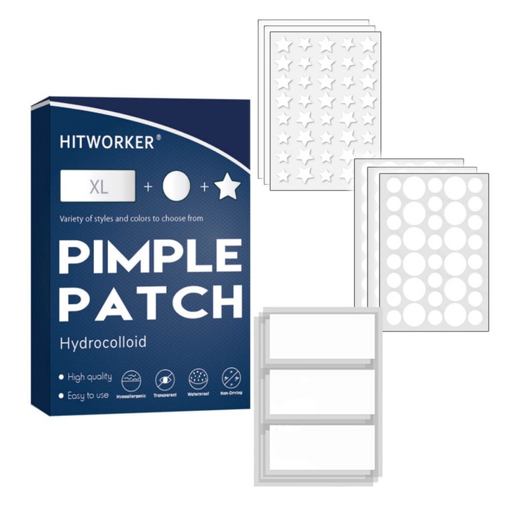 Set 237 plasturi pentru acnee Hitworker, hidrocoloizi, transparenti