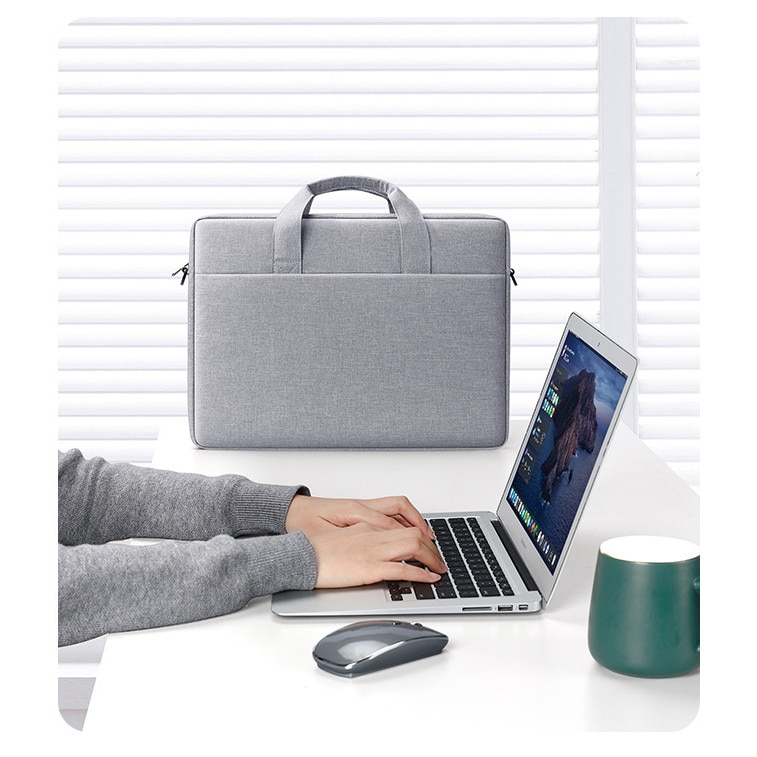 Husa pentru laptop de 15,6 inch pentru computerul notebook de 15,6 inch, husa de umar protectoare din poliester pentru laptop cu maner, gri