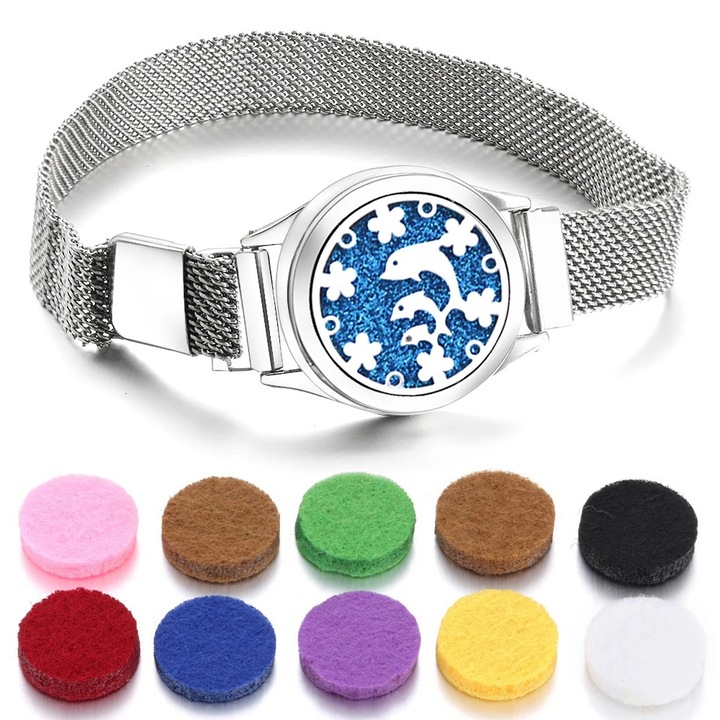 Bratara aromaterapie din otel inoxidabil, design copacul vietii, 29mm, ajustabila, bijuterii pentru femei