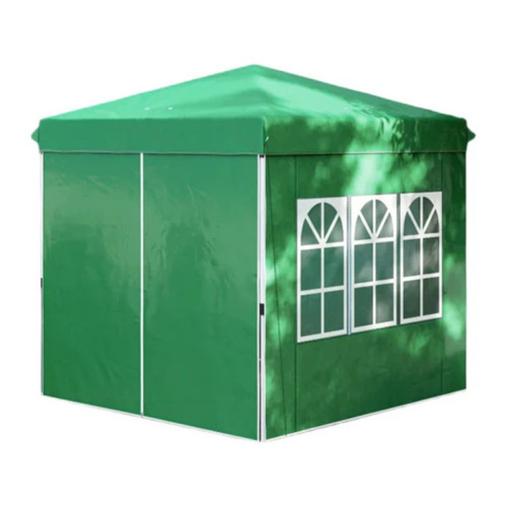 Összecsukható, felhajtható sátor, UV-szűrős, 4 fallal, állítható magasságú, zöld