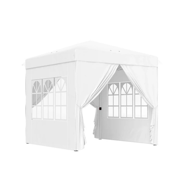 Összecsukható, felhajtható sátor, UV-szűrős, 4 fallal, állítható magasságú, fehér