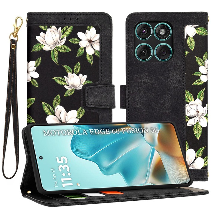 Husa tip carte pentru Motorola Edge 60 / Edge 60 Fusion, inchidere magnetica, Accesorio Flip Craft, Flowers of the Dawn