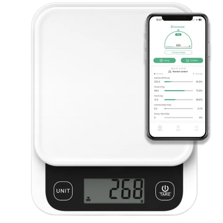 Cantar de bucatarie digital KCVV, conectivitate Bluetooth, analiza nutritionala, design ultra-subtire, 0.1g-5000g