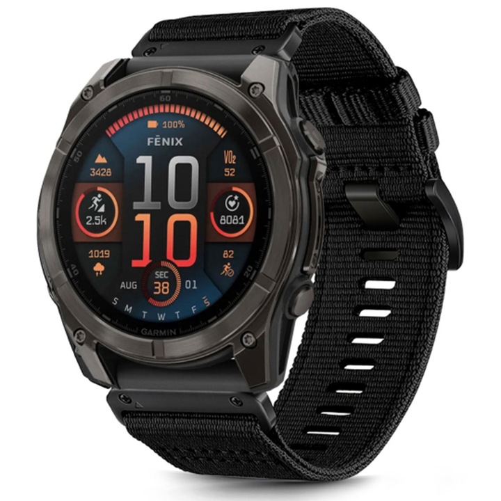 Szíj Garmin Fenix 5/ 5 Plus 6/ 6 Pro/ 7 / Forerunner 935/ 945/ 955/ Approach S60/ S62 22 mm-es Quickfit tartós nejlon - fekete
