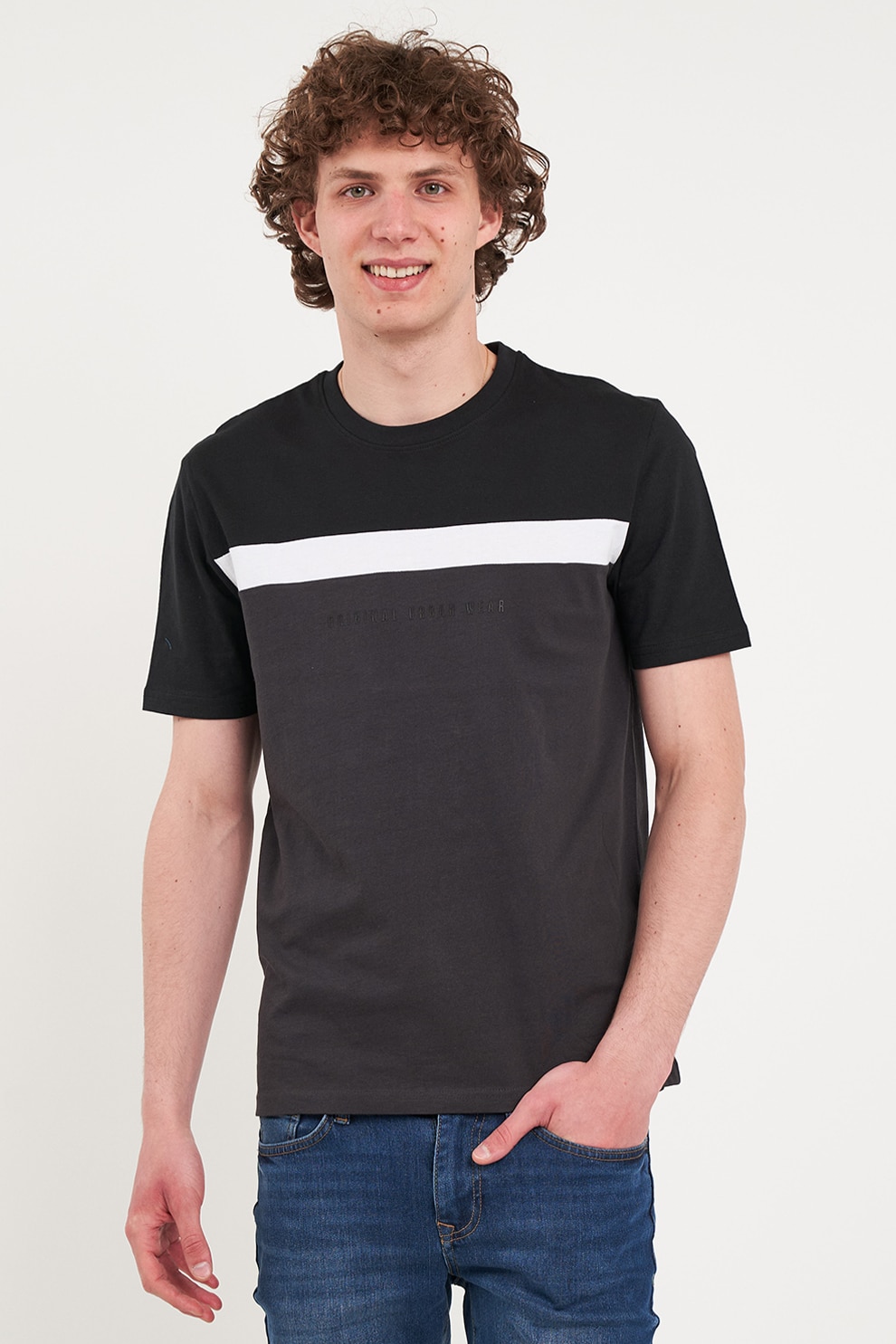 KVL by KENVELO, Tricou din bumbac cu decolteu la baza gatului, Negru, Gri antracit, 2XL