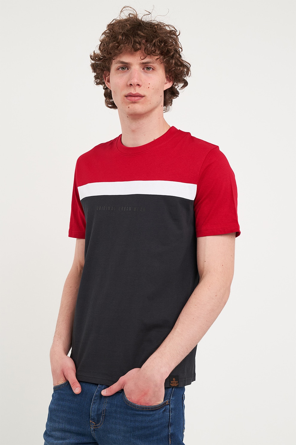 KVL by KENVELO, Tricou din bumbac cu decolteu la baza gatului, Alb, Negru stins, Rosu vermillion, XL