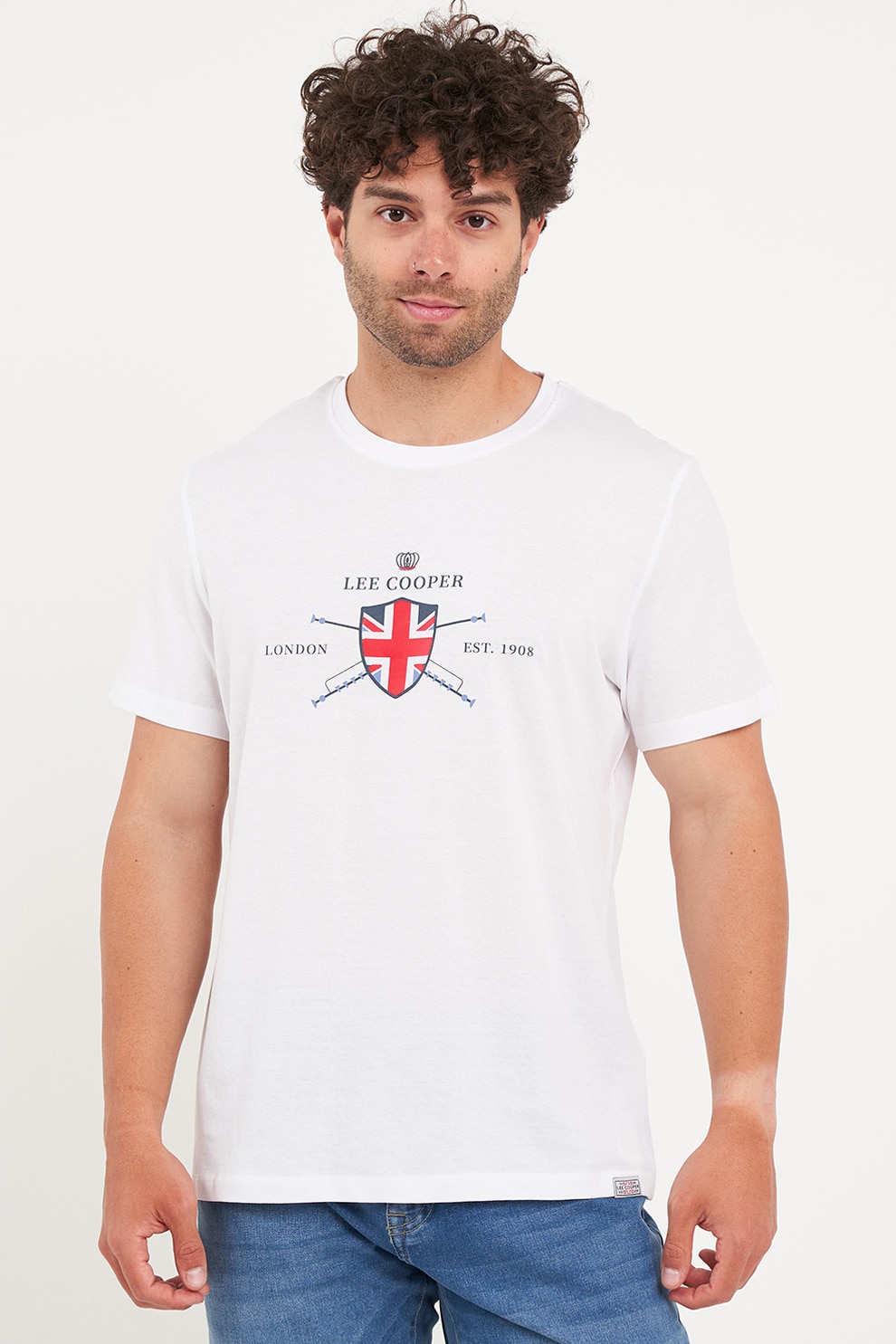 Lee Cooper, Tricou cu decolteu rotund si logo, Rosu, Alb, XL