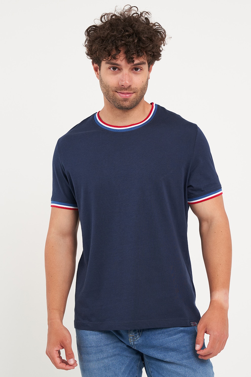 Lee Cooper, Tricou cambrat cu decolteu rotund, Bleumarin, XL