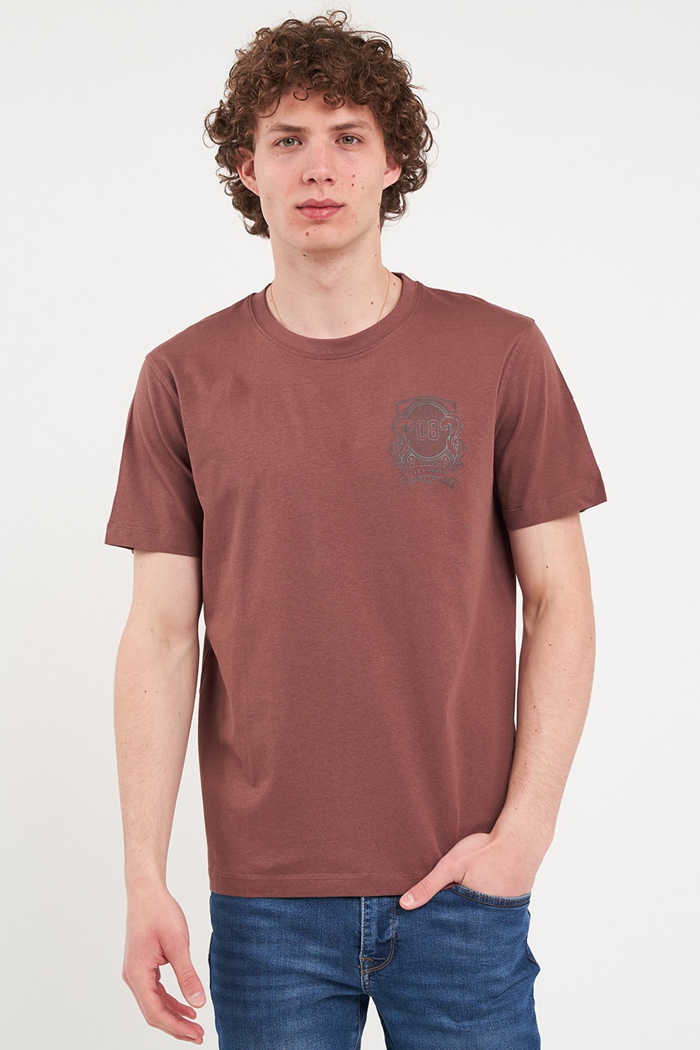 Lee Cooper, Tricou din bumbac cu imprimeu discret, Maro scortisoara, S