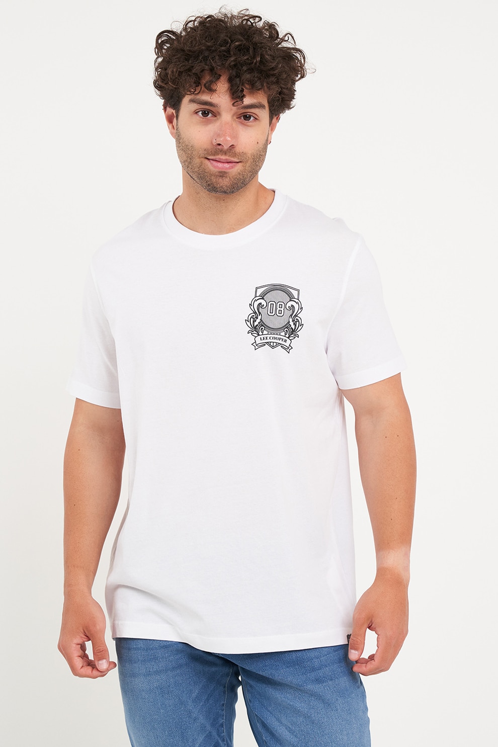 Lee Cooper, Tricou din bumbac cu imprimeu discret, Alb, 2XL