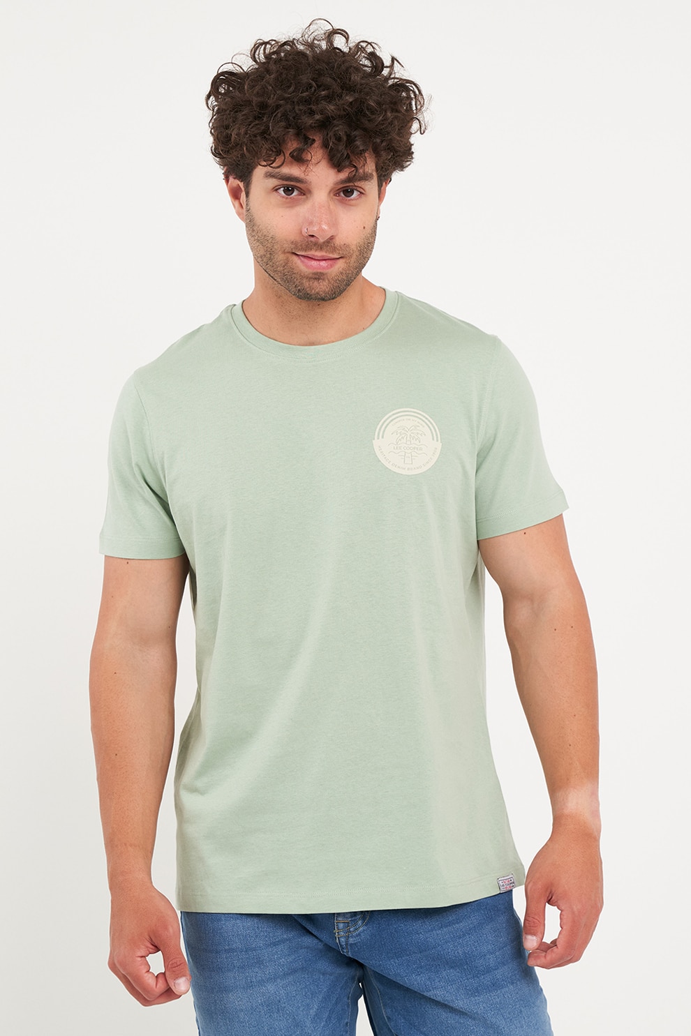 Lee Cooper, Tricou din bumbac cu imprimeu pe partea din spate, Verde deschis, 2XL