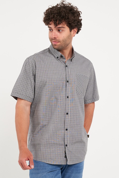 KVL by KENVELO, Camasa relaxed-fit cu buzunar pe piept, Negru/Gri
