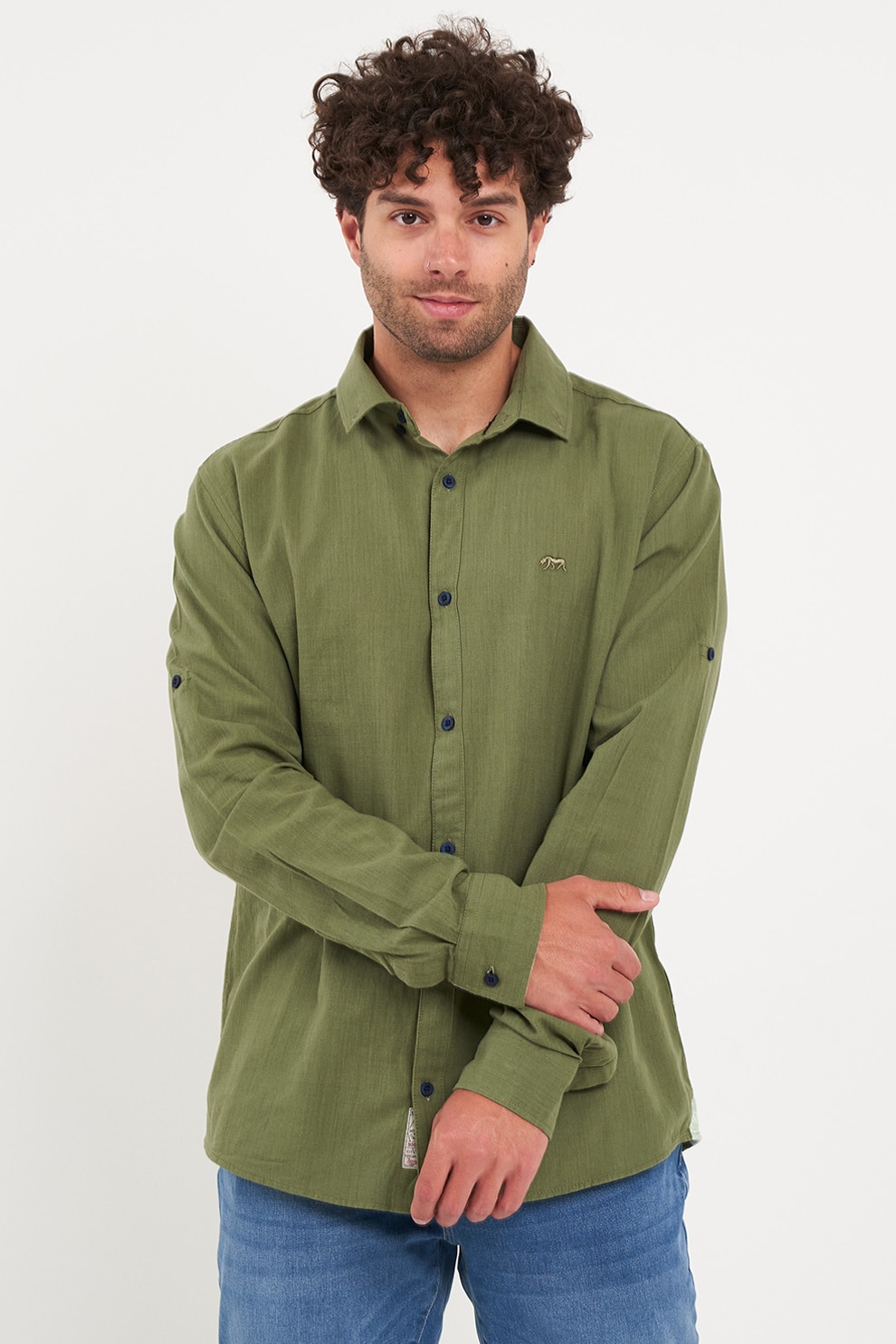 Timeout, Camasa din bumbac cu maneci lungi, verde militar inchis, L